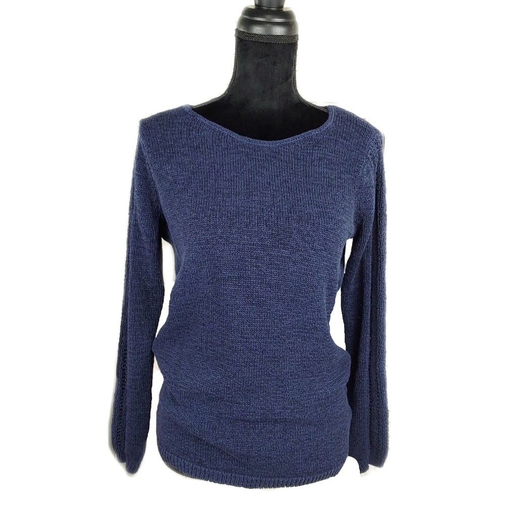 Rachel Zoe Karla Navy Open Knit Wmn L Cotton Blend Sweater - Picture 3 of 8